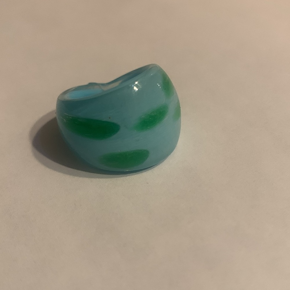 Murano style Handblown blue / green glass ring size 5.5